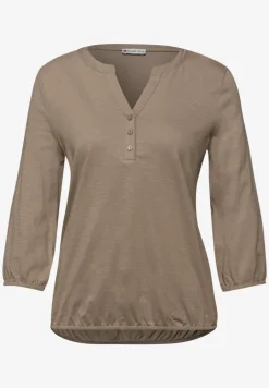 3/4-Arm Shirt mit Split Neck und Knöpfen