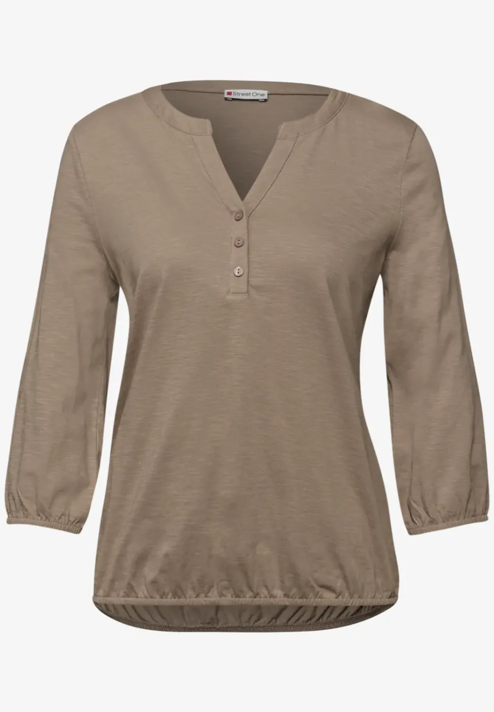 3/4-Arm Shirt mit Split Neck und Knöpfen