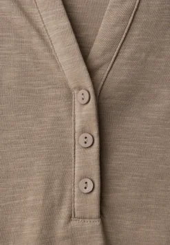 3/4-Arm Shirt mit Split Neck und Knöpfen