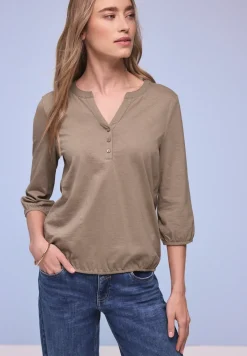 3/4-Arm Shirt mit Split Neck und Knöpfen