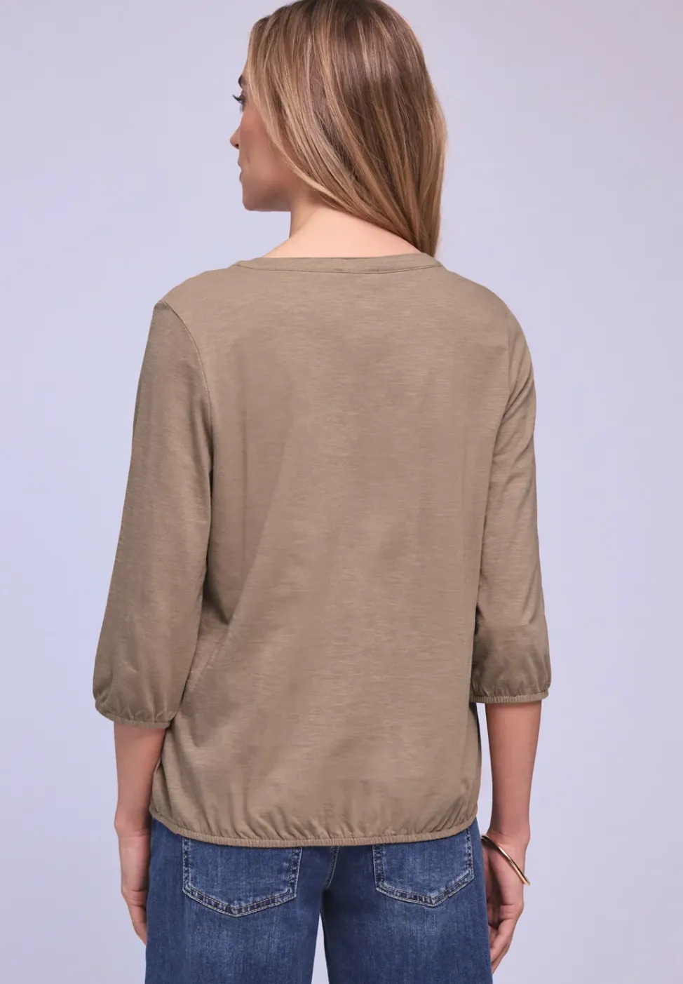 3/4-Arm Shirt mit Split Neck und Knöpfen