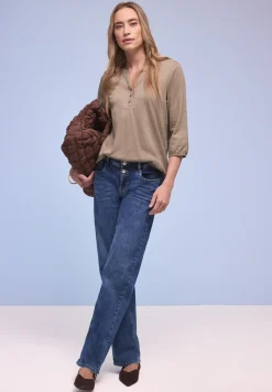 3/4-Arm Shirt mit Split Neck und Knöpfen