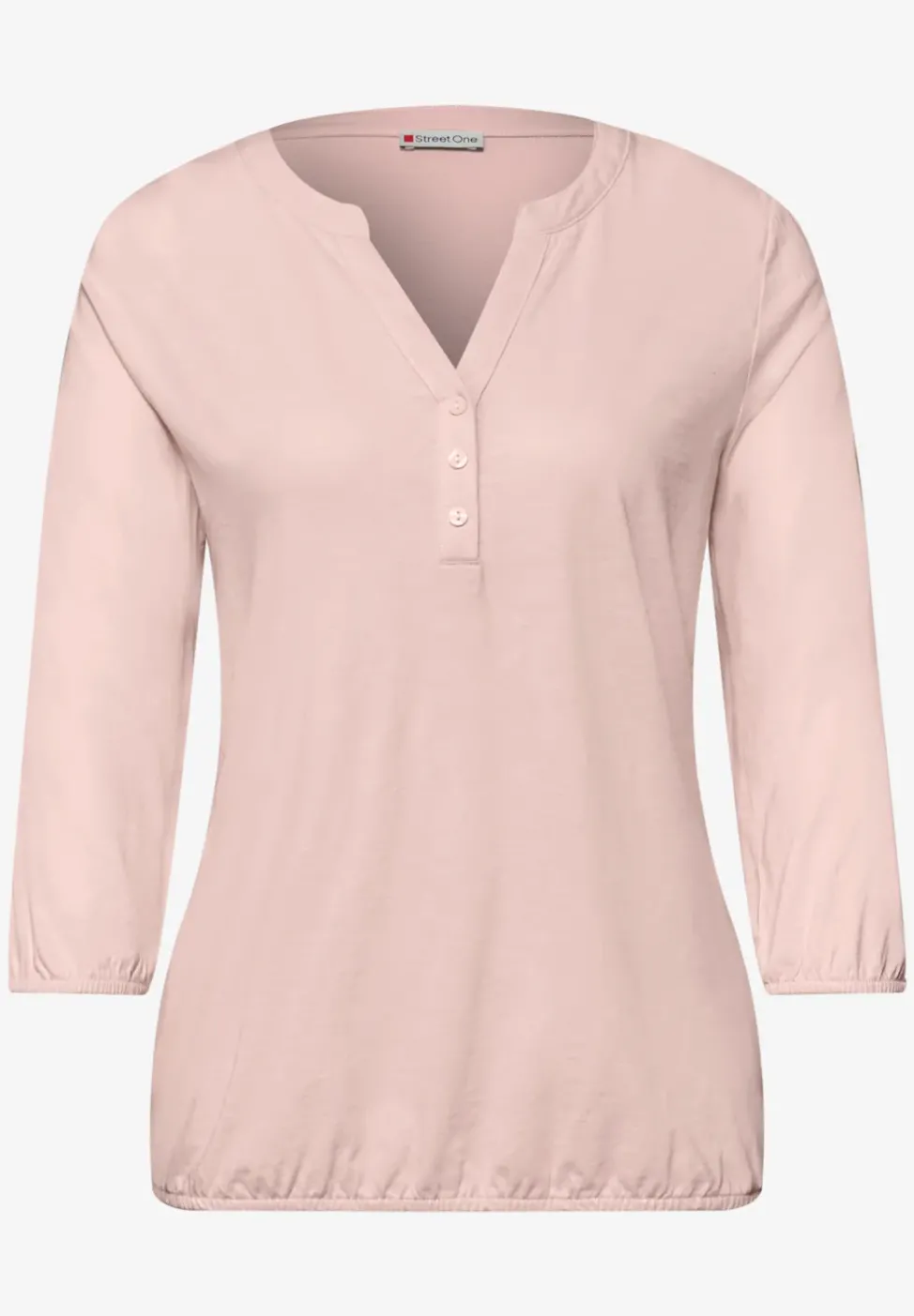 3/4-Arm Shirt mit Split Neck und Knöpfen