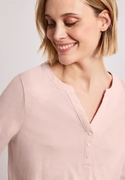 3/4-Arm Shirt mit Split Neck und Knöpfen