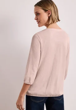 3/4-Arm Shirt mit Split Neck und Knöpfen