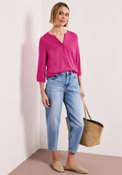 3/4-Arm Shirt mit Split Neck und Knöpfen