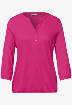 3/4-Arm Shirt mit Split Neck und Knöpfen
