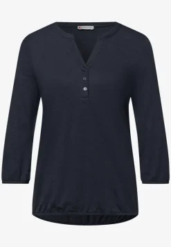 3/4-Arm Shirt mit Split Neck und Knöpfen