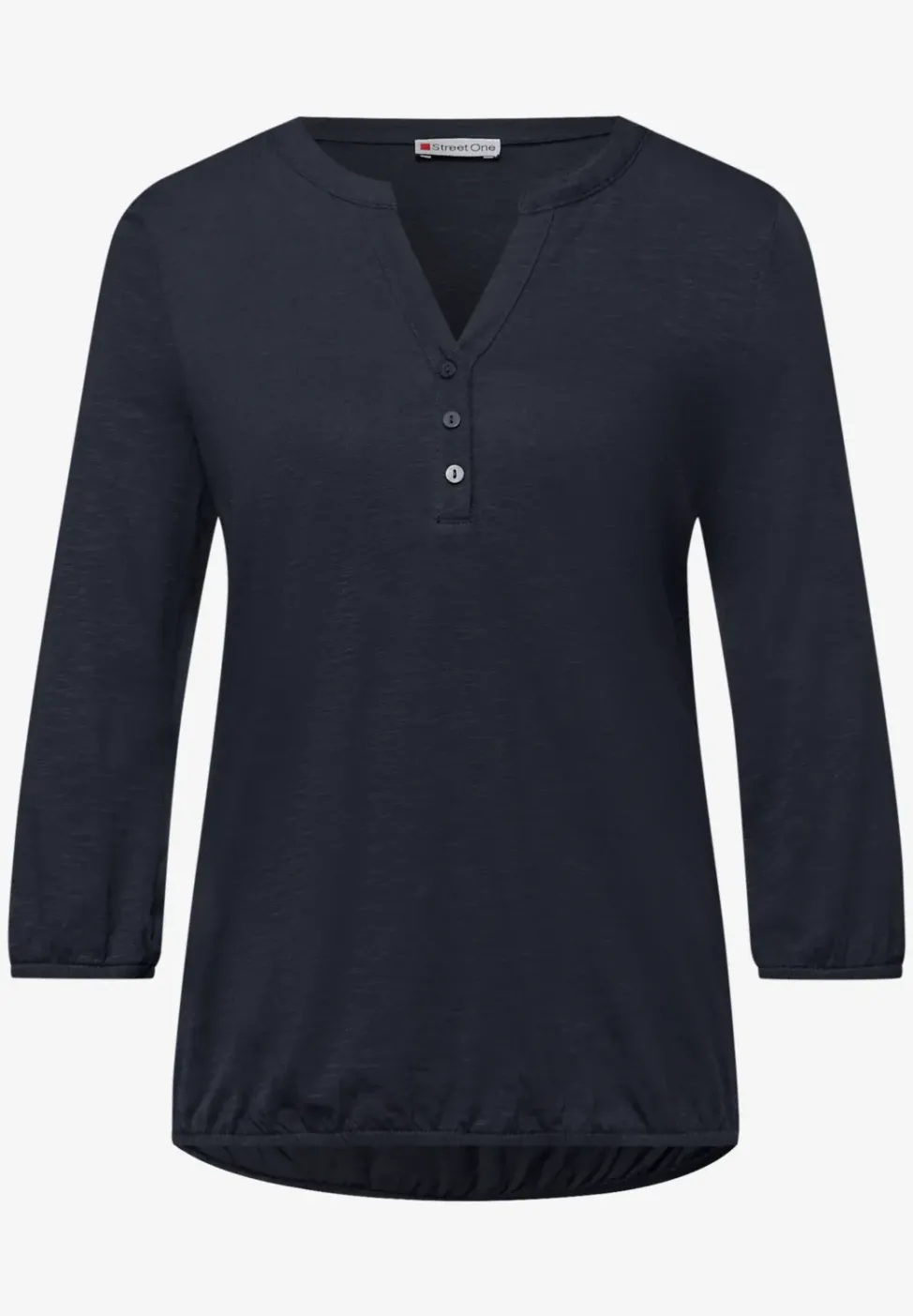 3/4-Arm Shirt mit Split Neck und Knöpfen