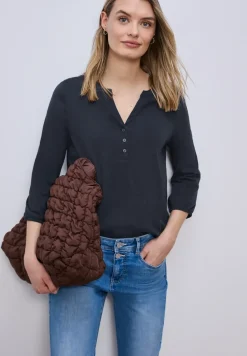 3/4-Arm Shirt mit Split Neck und Knöpfen