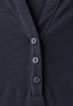 3/4-Arm Shirt mit Split Neck und Knöpfen