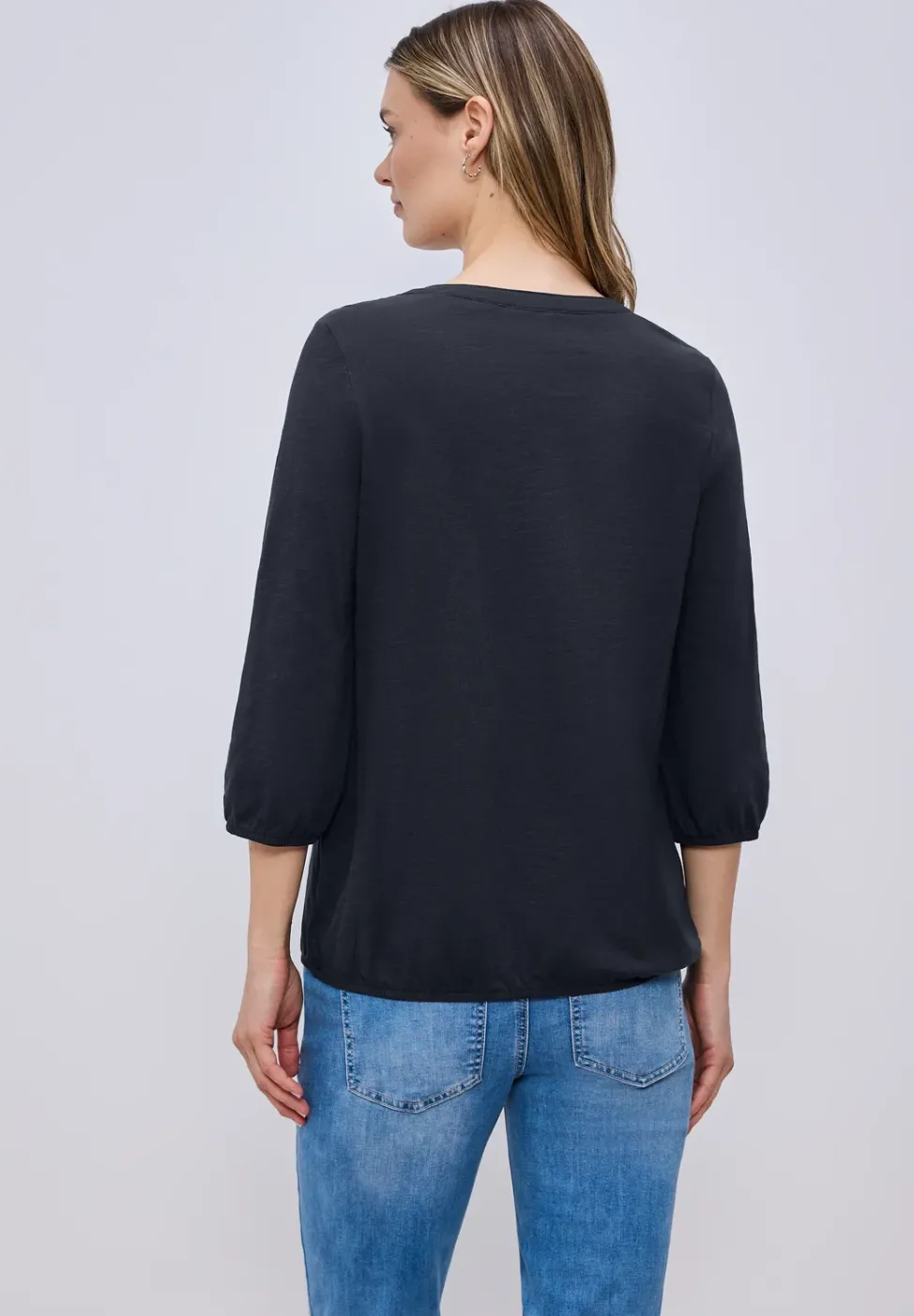 3/4-Arm Shirt mit Split Neck und Knöpfen
