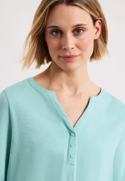 3/4-Arm Shirt mit Split Neck und Knöpfen