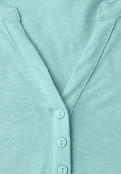 3/4-Arm Shirt mit Split Neck und Knöpfen