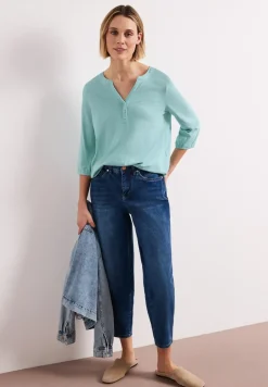 3/4-Arm Shirt mit Split Neck und Knöpfen
