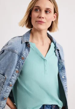 3/4-Arm Shirt mit Split Neck und Knöpfen