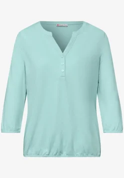 3/4-Arm Shirt mit Split Neck und Knöpfen