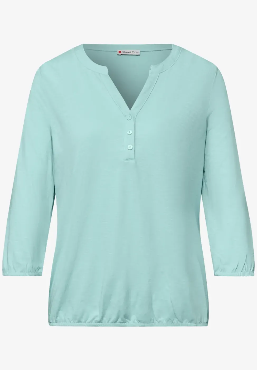 3/4-Arm Shirt mit Split Neck und Knöpfen