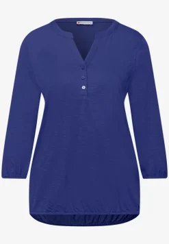 3/4-Arm Shirt mit Split Neck und Knöpfen