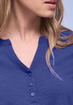3/4-Arm Shirt mit Split Neck und Knöpfen