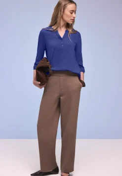 3/4-Arm Shirt mit Split Neck und Knöpfen