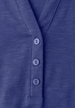 3/4-Arm Shirt mit Split Neck und Knöpfen