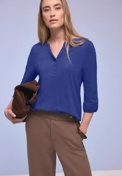 3/4-Arm Shirt mit Split Neck und Knöpfen