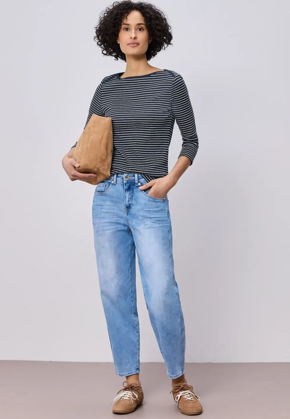 3/4-Arm Shirt mit U-Boot-Ausschnitt