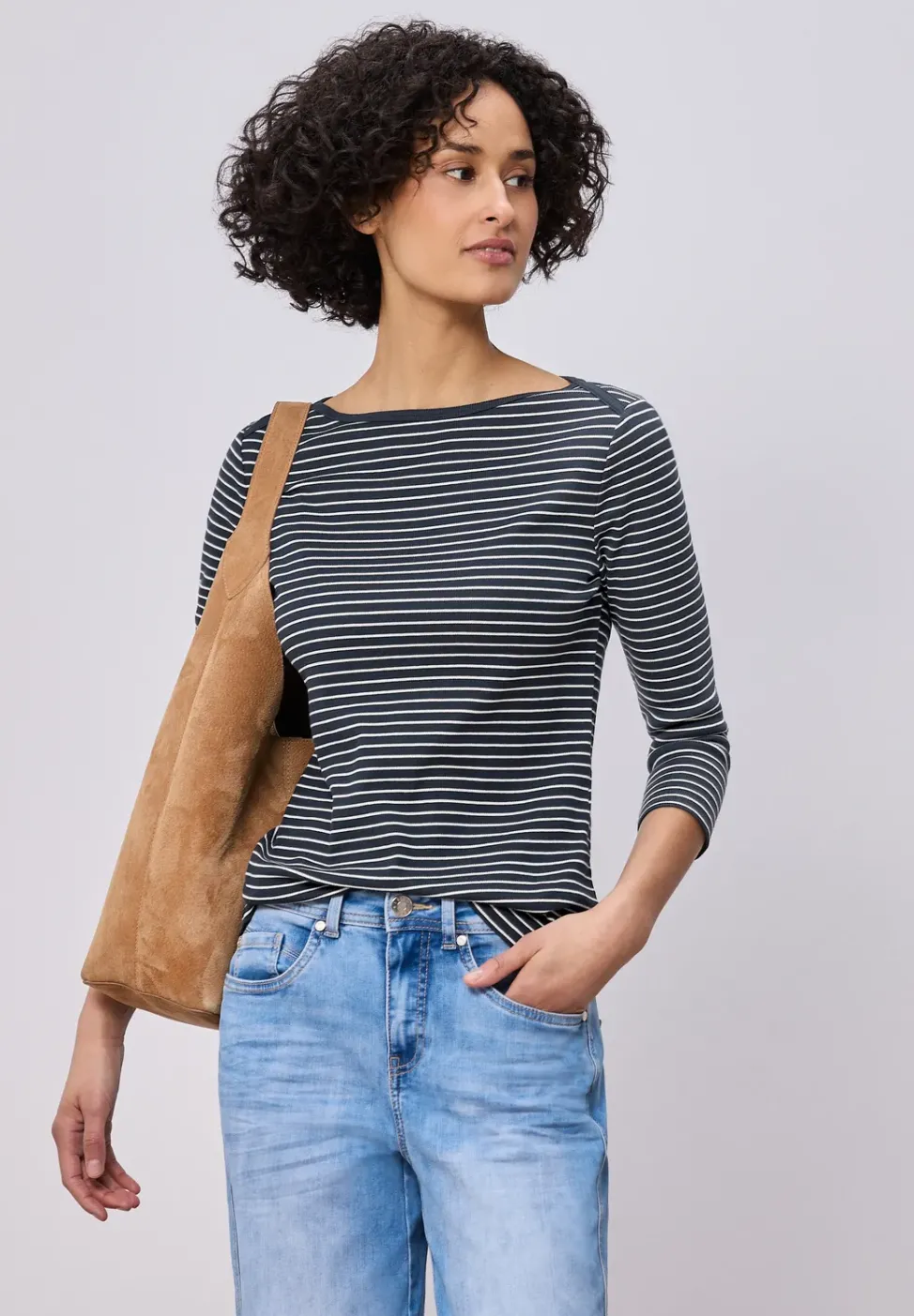 3/4-Arm Shirt mit U-Boot-Ausschnitt