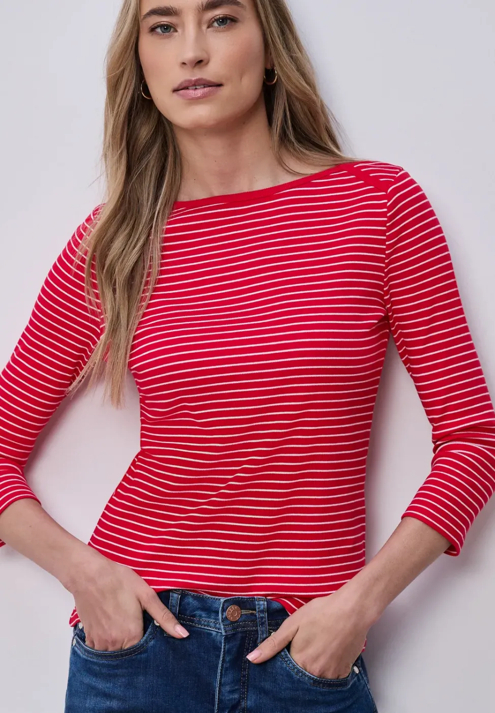 3/4-Arm Shirt mit U-Boot-Ausschnitt