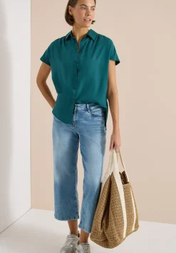 Basic Bluse mit Hemdkragen in Unifarbe