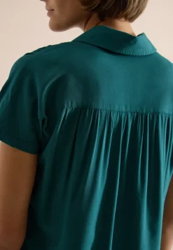 Basic Bluse mit Hemdkragen in Unifarbe