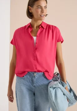 Basic Bluse mit Hemdkragen in Unifarbe
