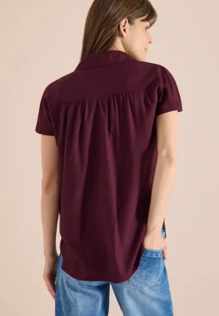 Basic Bluse mit Hemdkragen in Unifarbe