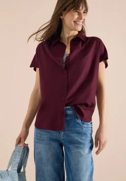 Basic Bluse mit Hemdkragen in Unifarbe