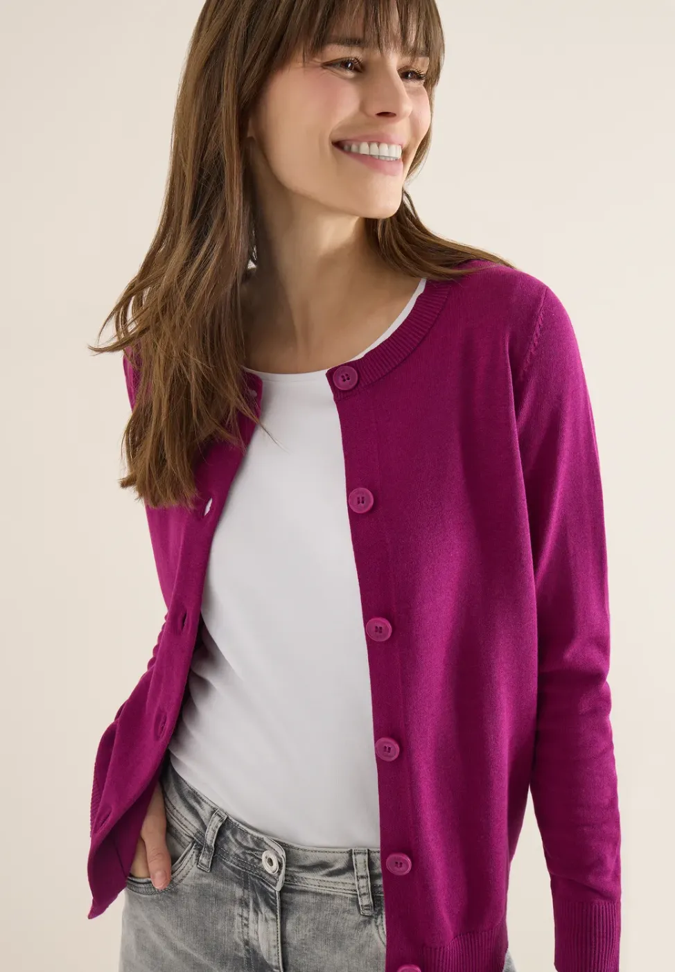 Basic Cardigan mit Rundhals