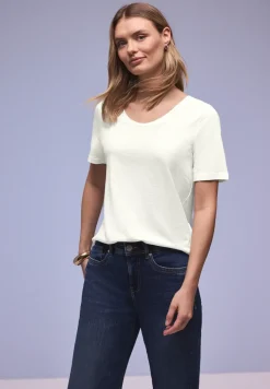 Basic T-Shirt mit gerundetem V-Neck