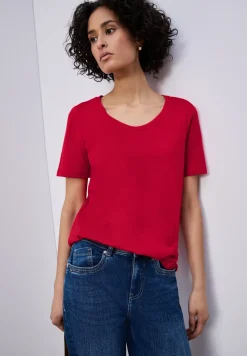 Basic T-Shirt mit gerundetem V-Neck