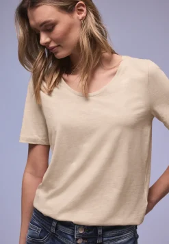 Basic T-Shirt mit gerundetem V-Neck