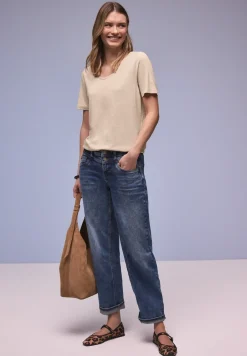 Basic T-Shirt mit gerundetem V-Neck