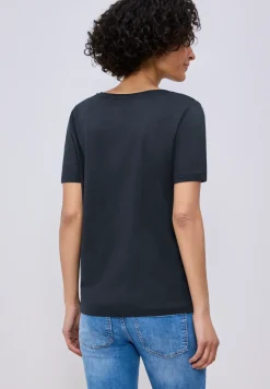 Basic T-Shirt mit gerundetem V-Neck