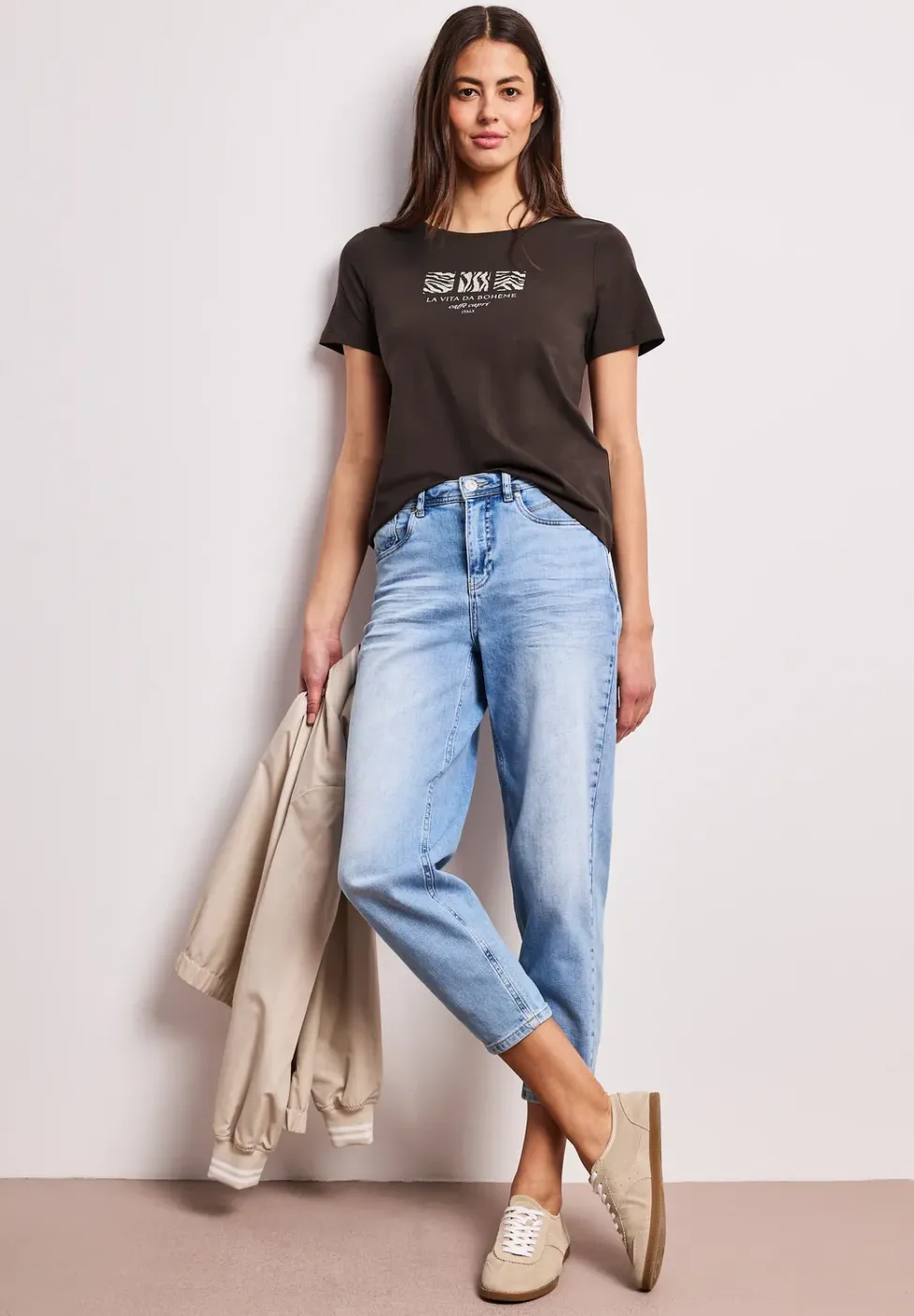 Basic T-Shirt mit Rundhals und Print