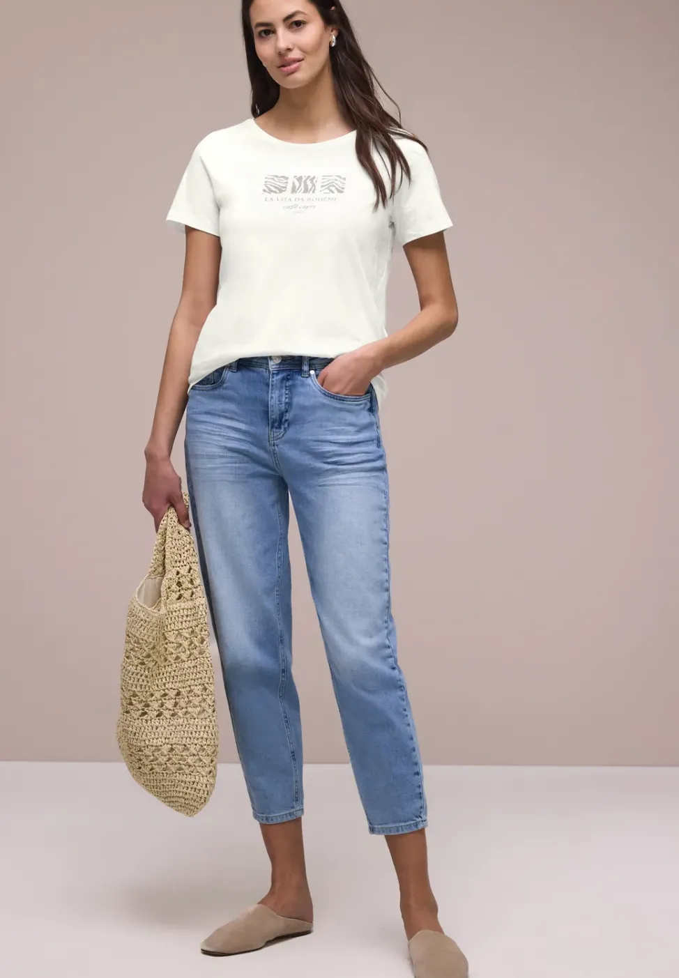 Basic T-Shirt mit Rundhals und Print