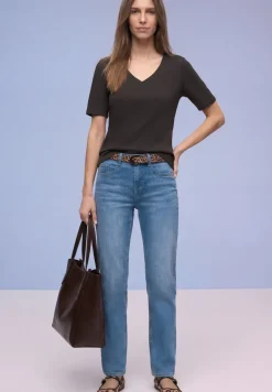 Basic T-Shirt mit V-Neck in Unifarbe