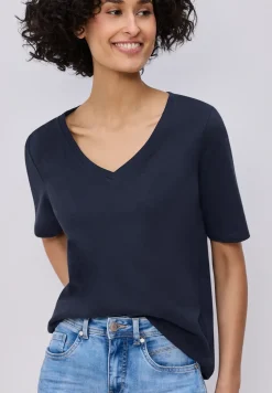 Basic T-Shirt mit V-Neck in Unifarbe