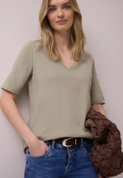 Basic T-Shirt mit V-Neck in Unifarbe