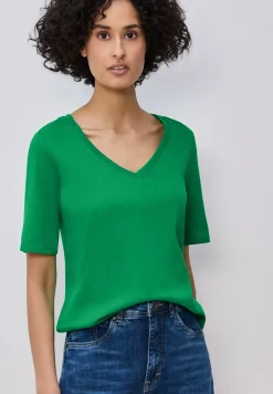 Basic T-Shirt mit V-Neck in Unifarbe