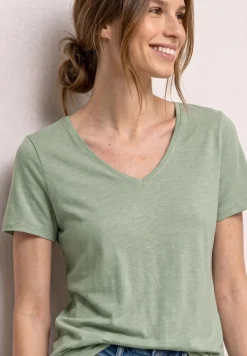 Basic T-Shirt mit V-Neck in Unifarbe