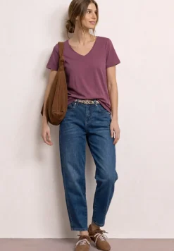 Basic T-Shirt mit V-Neck in Unifarbe