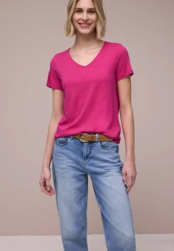 Basic T-Shirt mit V-Neck in Unifarbe